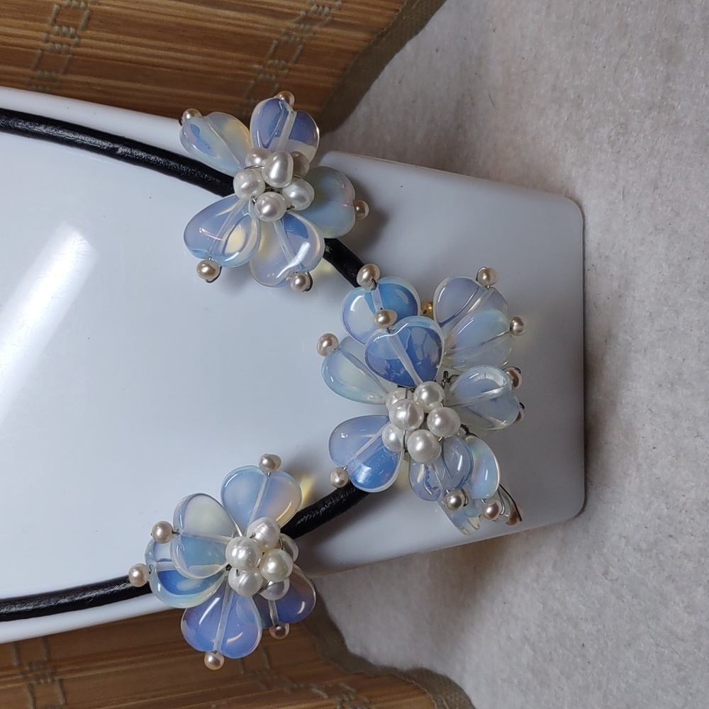 Cultured Pearl  and Opalescent Bead Statement Necklace